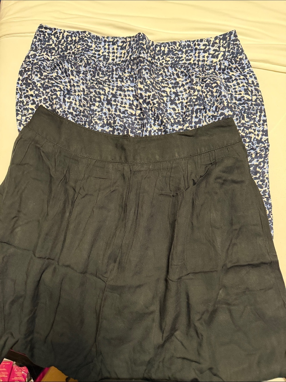 4 skirts,Black Linen Blend A-Line Skirt ,multi blue, green and denim